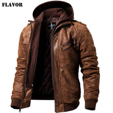 Load image into Gallery viewer, Men's Real Leather Jacket Men Motorcycle Removable Hood winter coat Men Warm Genuine Leather Jackets
