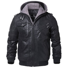 Load image into Gallery viewer, Men's Real Leather Jacket Men Motorcycle Removable Hood winter coat Men Warm Genuine Leather Jackets
