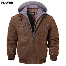 Load image into Gallery viewer, Men's Real Leather Jacket Men Motorcycle Removable Hood winter coat Men Warm Genuine Leather Jackets
