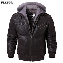 Load image into Gallery viewer, Men's Real Leather Jacket Men Motorcycle Removable Hood winter coat Men Warm Genuine Leather Jackets
